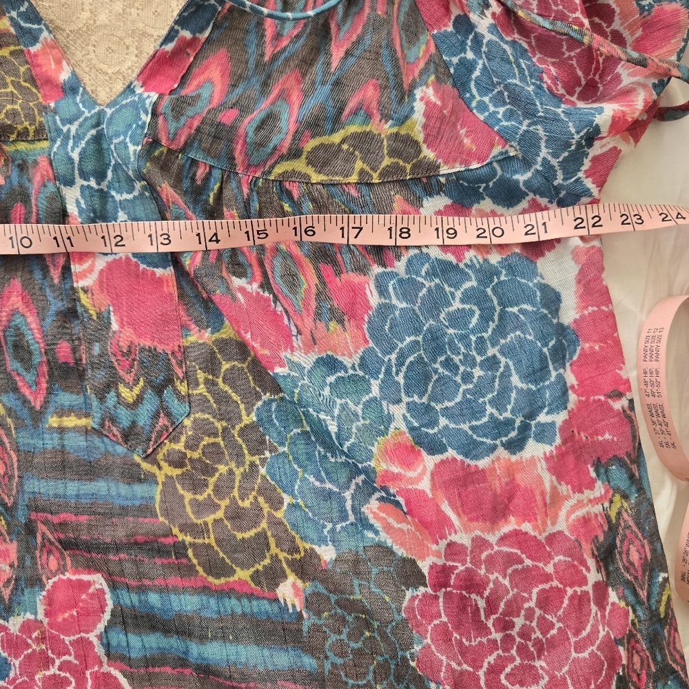 Anthropologie Fig and Flower Blouse Top Pink & Blue Floral Lace Back Boho 2X - Picture 10 of 12